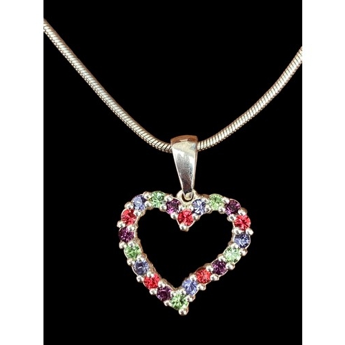 215 - A MULTI GEM DESIGNER STYLE PENDANT ON SILVER CHAIN