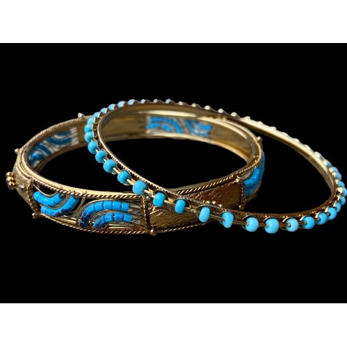 232 - A ROLLED GOLD TURQUOISE BANGLE  AND 1 OTHER