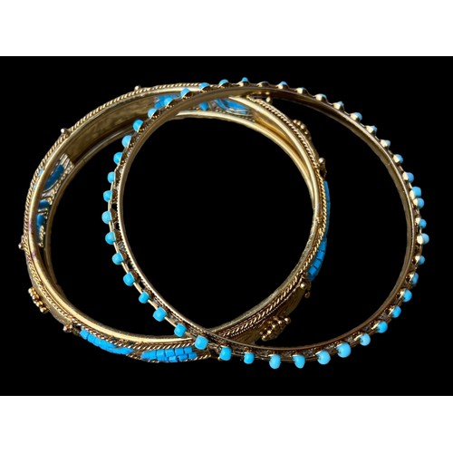 232 - A ROLLED GOLD TURQUOISE BANGLE  AND 1 OTHER