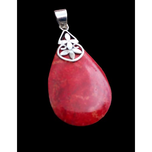 238 - RED STONE SILVER FOB & MATCHING EARRINGS