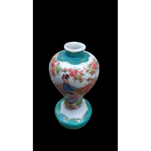 694 - 2 SMALL ORIENTAL HAND PAINTED VASE 3.25