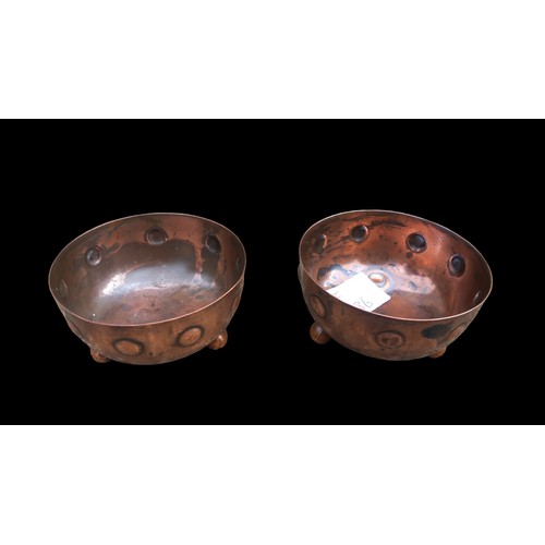 398 - A PAIR OF TRIPOD FOOT COPPER BOWLS 3.25