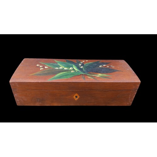 418 - A HAND PAINTED MAHOGANY BOX 10X4X2