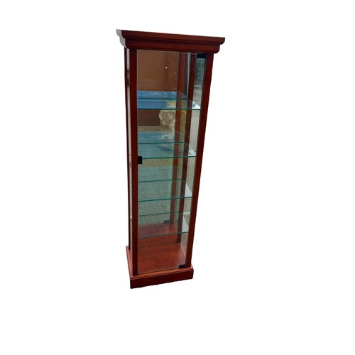 430 - A MAHOGANY DISPLAY UNIT 3 GLASS SHELVES 17 x 13 x 55 1/2