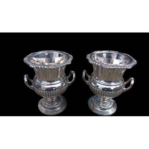 440 - A PAIR OF QUALITY ANTIUE PLATED URNS 6