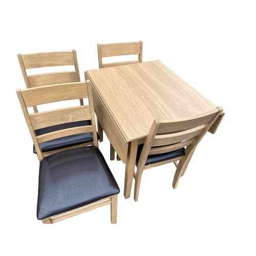 445 - A QUALITY BEECH DROP LEAF TABLE WITH 4 MATCHING CHAIRS