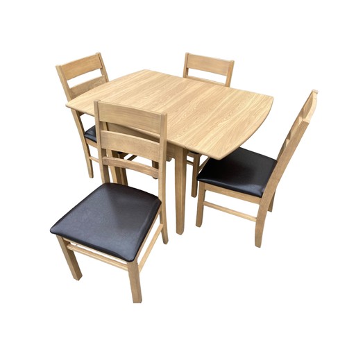 445 - A QUALITY BEECH DROP LEAF TABLE WITH 4 MATCHING CHAIRS