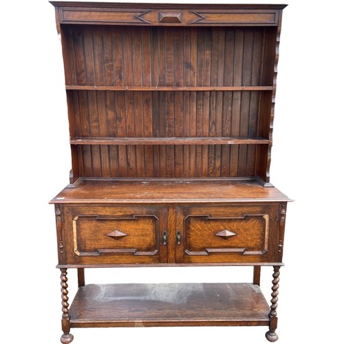 449 - AN ANTIQUE OAK DRESSER WITH BARLEY TWIST