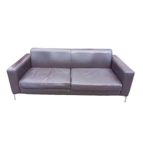 450 - BROWN LEATHER 3 SEATER