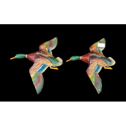 482 - A PAIR OF ANTIQUE CAST DUCKS IN FLIGHT 10x12