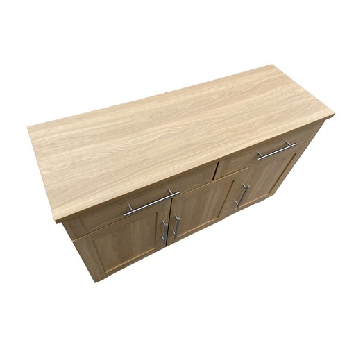 498 - A BEECH 3 DOOR, 2 DRAWER SIDEBOARD 63x35x23