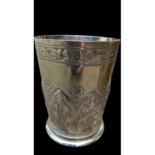 479 - A PAIR OF ORNATE SILVER PLATE CUPS IN A FLORAL PATTERN 5