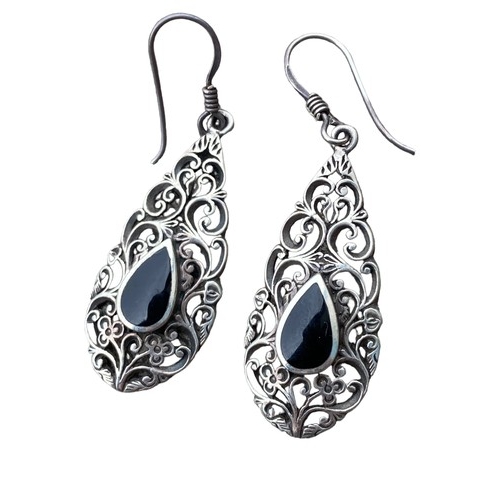 506 - A PAIR OF LARGE OPENWORK DROP EARRINGS SET WITH JET