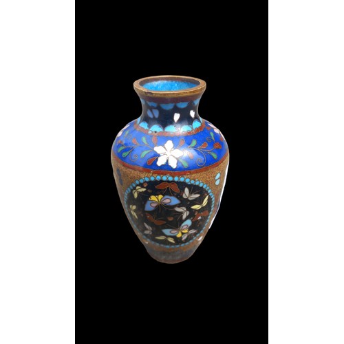 526 - A BEAUTIFUL  BUTTERFLY CLOISONNE VASE 3.25