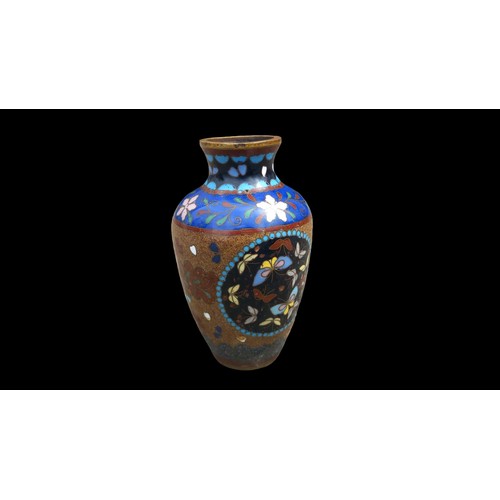 526 - A BEAUTIFUL  BUTTERFLY CLOISONNE VASE 3.25