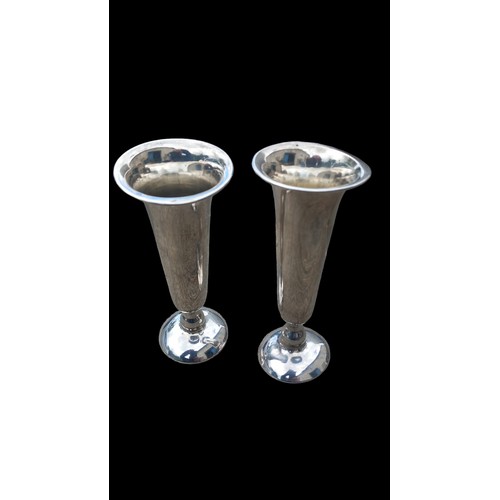 560 - A PAIR OF BIRMINGHAM, SILVER SPILL VASE 153grm total