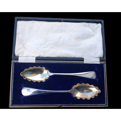 563 - PAIR OF VINTAGE ASHBERRY SPOONS WITH GILT BOWLS IN FITTED CASE