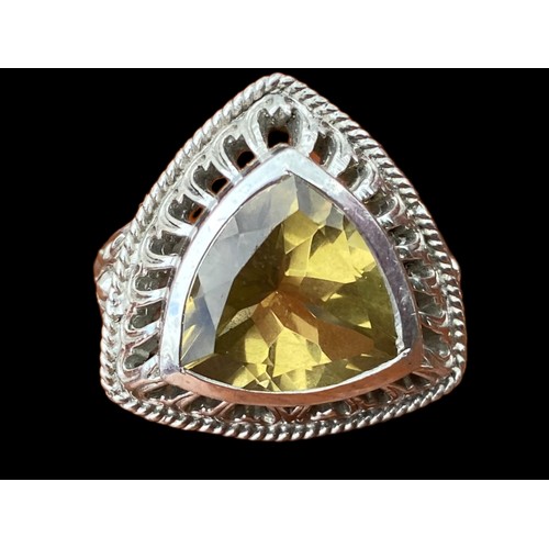 565 - AN AMAZING  LARGE SILVER DESIGNER RING SET WITH A LARGE CITRINE STYLE STONE