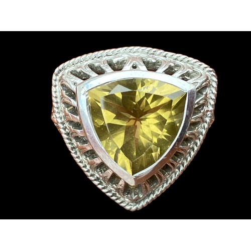 565 - AN AMAZING  LARGE SILVER DESIGNER RING SET WITH A LARGE CITRINE STYLE STONE