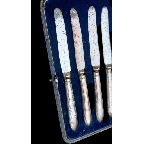 567 - A SET OF SILVER HANDLED KNIVES IN FITTED BOX