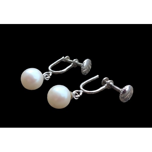 602 - PLATINUM AND PEARL SET EARRINGS