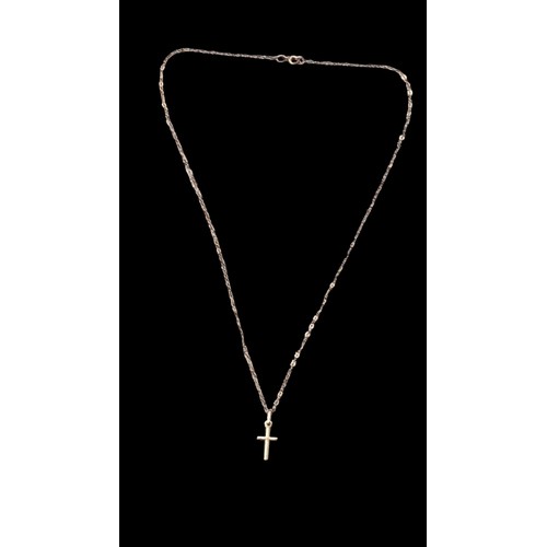 605 - A FINE 9ct GOLD CROSS AND CHAIN