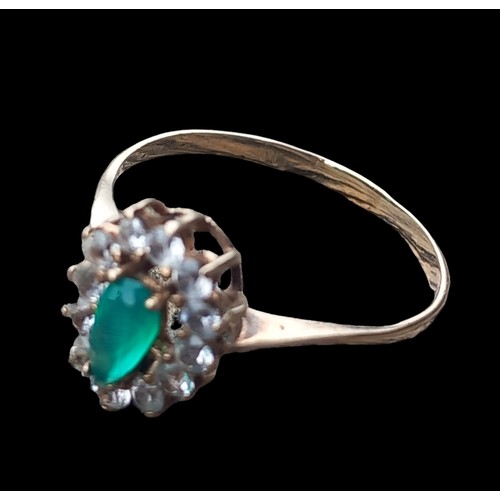 609 - 9ct GOLD EMERALD AND GEM SET RING