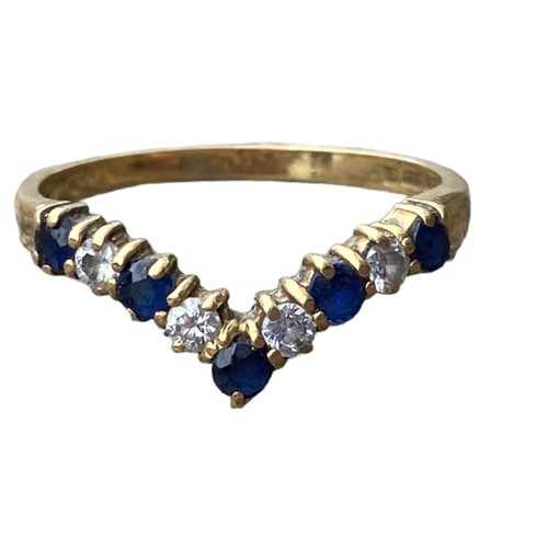 640 - 18ct DIAMOND & SAPPHIRE WISHBONE  RING