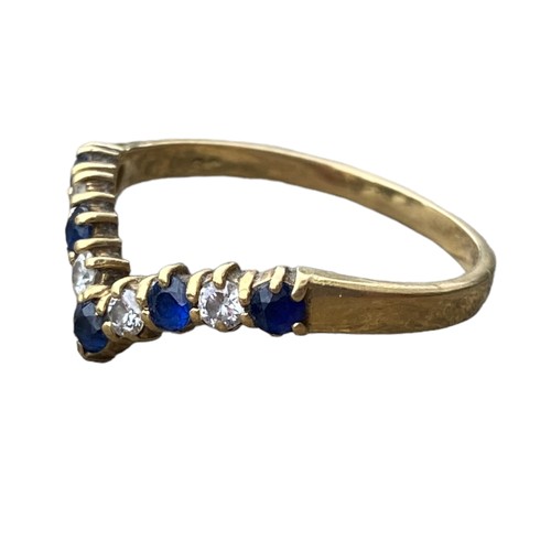 640 - 18ct DIAMOND & SAPPHIRE WISHBONE  RING