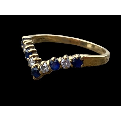 640 - 18ct DIAMOND & SAPPHIRE WISHBONE  RING