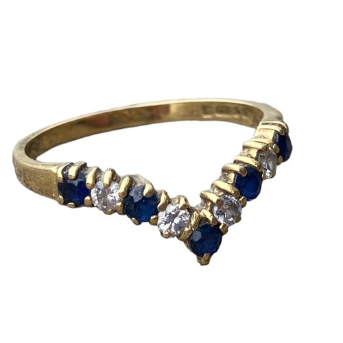 640 - 18ct DIAMOND & SAPPHIRE WISHBONE  RING