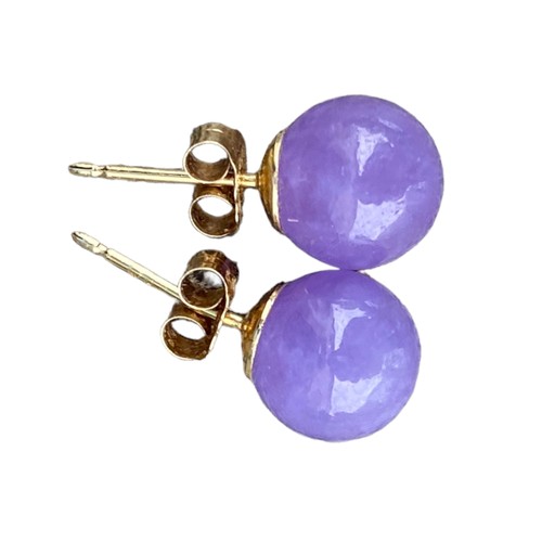 643 - 14ct GOLD PURPLE JADE EARRINGS