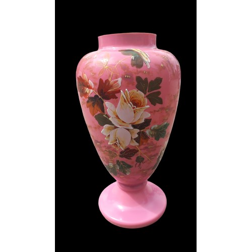 687 - A BEAUTIFUL HAND PAINTED (STILL LIFE) VICTORIAN PINK GLASS VASE  14