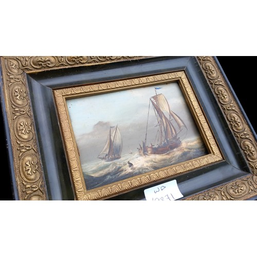 706 - AN EARLY 19c OIL ON PANEL OF SAILING BOATS  (SIGNED BOTTOM RIGHT) 10.5X9