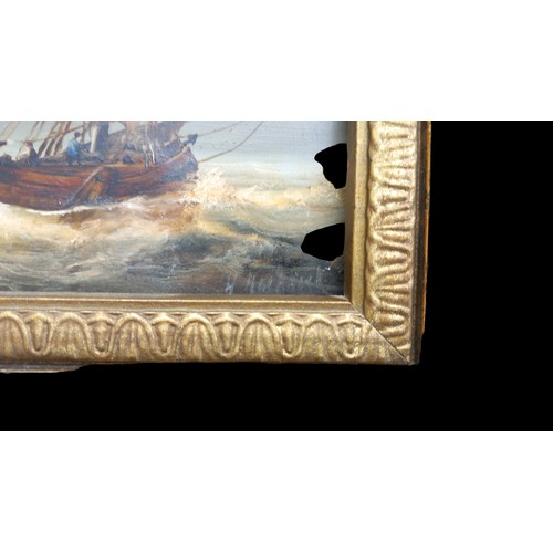 706 - AN EARLY 19c OIL ON PANEL OF SAILING BOATS  (SIGNED BOTTOM RIGHT) 10.5X9