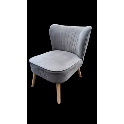 755 - A GREY VELVET STYLE FINISHED BEDROOM CHAIR ON BEECH LEG