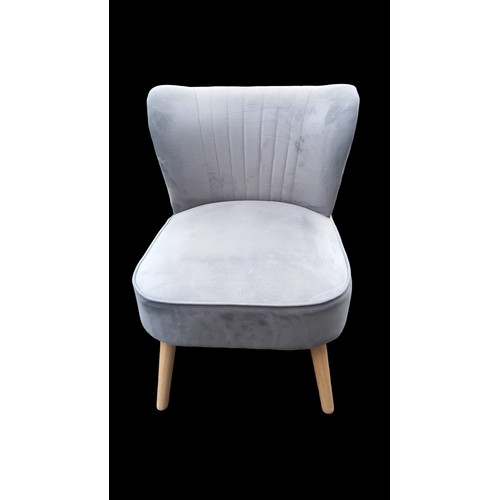 755 - A GREY VELVET STYLE FINISHED BEDROOM CHAIR ON BEECH LEG