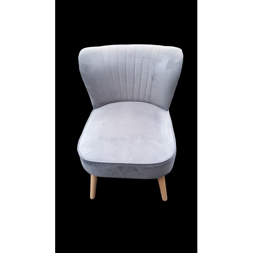 755 - A GREY VELVET STYLE FINISHED BEDROOM CHAIR ON BEECH LEG