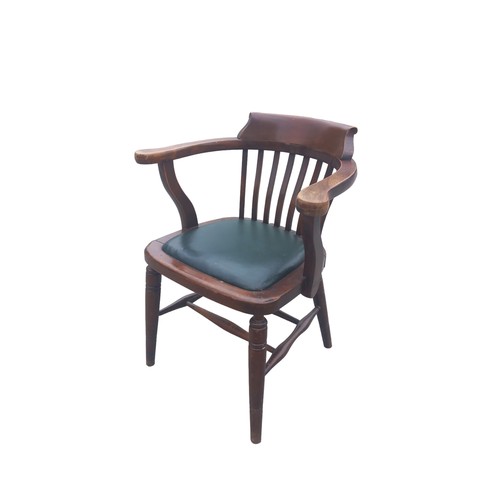 764 - A SMOKERS BOW CHAIR WITH LEATHER SEAT