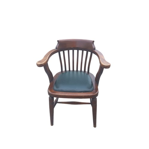 764 - A SMOKERS BOW CHAIR WITH LEATHER SEAT