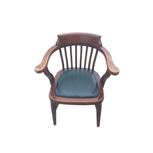 764 - A SMOKERS BOW CHAIR WITH LEATHER SEAT