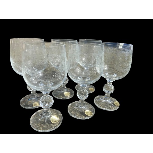 101A - A SET OF 6 ETCHED BOHEMIAN CRYSTAL WINE GLASSES