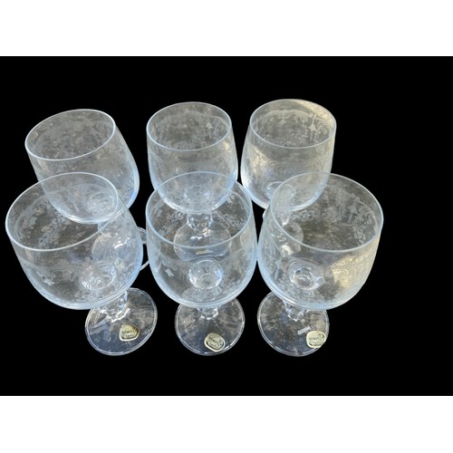 101A - A SET OF 6 ETCHED BOHEMIAN CRYSTAL WINE GLASSES