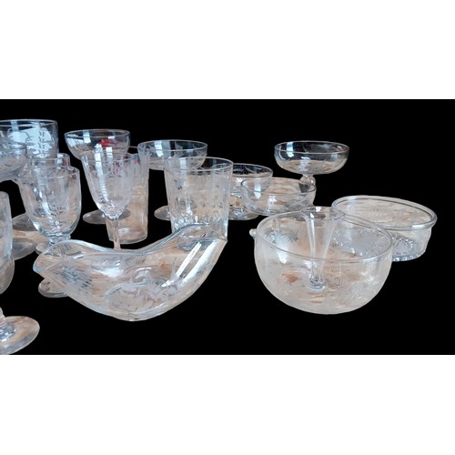 22 - A LOT OF ANTIQUE GLASSWARE ETCHED WITH FERN PATTERN