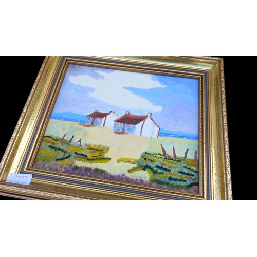 165 - A SIGNED GILT  OIL ON CANVAS 15 x 13