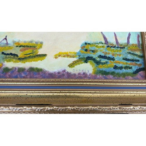 165 - A SIGNED GILT  OIL ON CANVAS 15 x 13