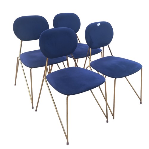 170A - SET OF 4 GILT FRAME VELVET BLUE SEAT DINING CHAIRS
