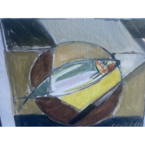 14 - A CONN CAMPBELL PAINTING FISH ON PLATTER  13X13