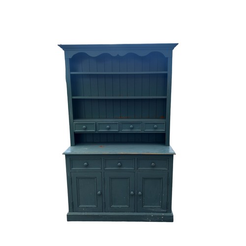 16 - A 3 DRAWERED 3 DOOR DRESSER WITH OPENING SEHLVING ABOVE 4 SMALLER DRAWERS