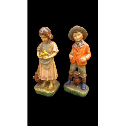 17 - A PAIR OF ANTIQUE CHALK FIGURES CHICKS AND PALS 15